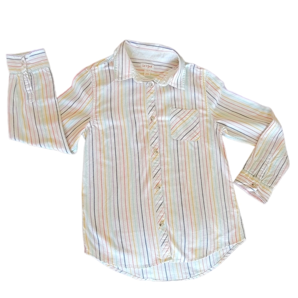 Cat & Jack White and Rainbow Striped Button Down Shirt